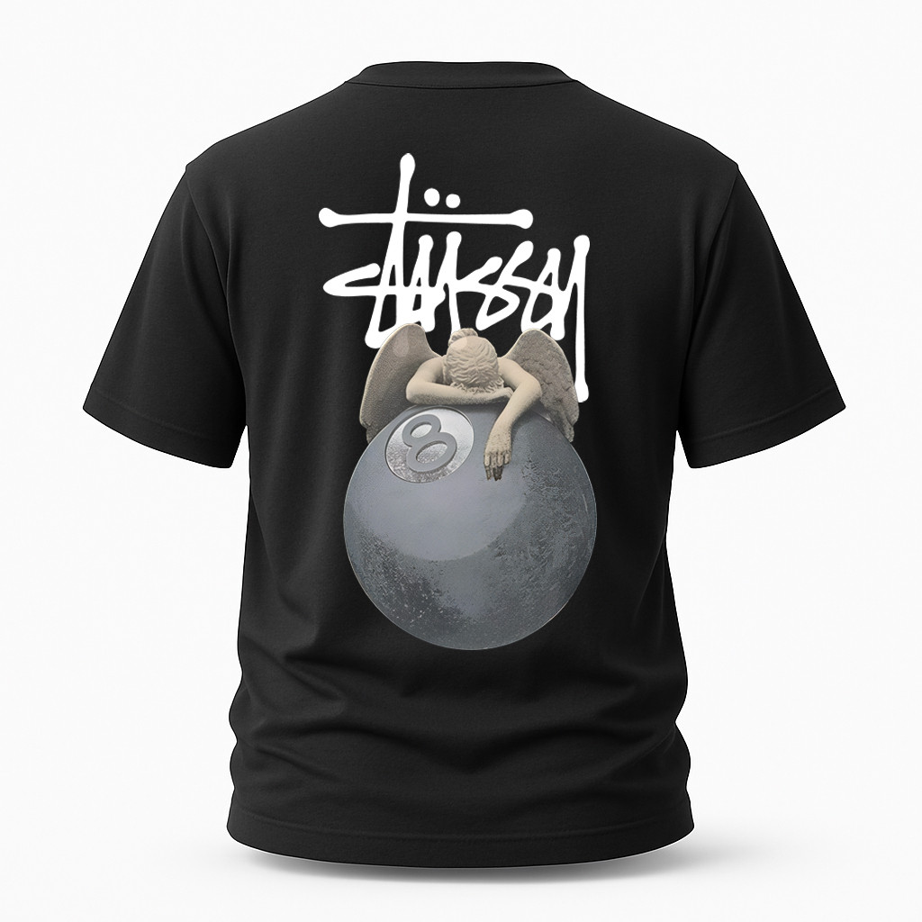 Чоловіча футболка Stussy чорна з принтом – вільна посадка, streetwear стиль, фото 1