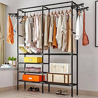 Напольная вешалка для одежды на две секции с полками Clothes Rack 406