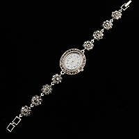 Женские часы винтажные кварцевые металл в серебристом цвете с переливающимися серыми стразами длина 19 см