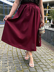 Стильна котонова жіноча спідниця-міді форми "дзвін" з кишенями, батал великі розміри