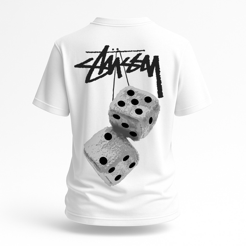 Чоловіча футболка Stussy біла з принтом кубиків – вільний крій, вуличний стиль, фото 1