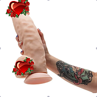 Фалоїмітатор ГІГАНТ реалістичний на присоску (з мошоком) EGZO FS01 з отворами для вібропуль. 36 см*8,4см