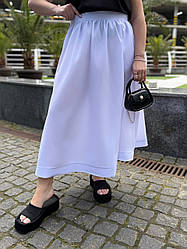 Стильна котонова жіноча спідниця-міді форми "дзвін" з кишенями, батал великі розміри