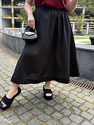 Стильна котонова жіноча спідниця-міді форми "дзвін" з кишенями, батал великі розміри