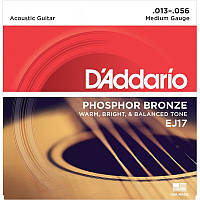 Струни для акустичної гітари 6 шт D'Addario EJ17 Phosphor Bronze Medium Acoustic Guitar Strings 13/56