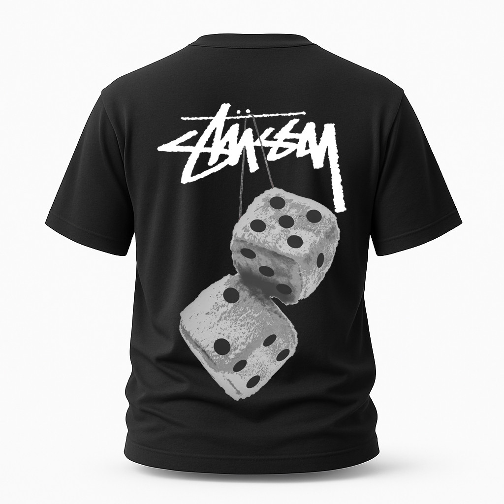 Чоловіча футболка Stussy чорна з принтом кубиків – вільний крій, вуличний стиль, фото 1