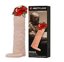 Насадка на пеніс подовжувальна 16 см*3,8 см з кільцем для мошоки Pretty Love Medium