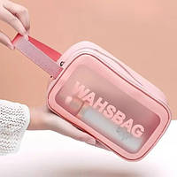 Косметичка прозора з рожевою окантовкою та ручками на блискавці 19,5*13*8 Рожева