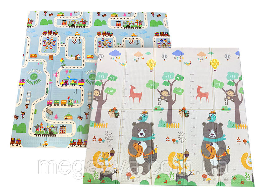 Дитячий складний килимок двостороннійВедмідь з совою01/Потяг06   200х180х1см +сумка