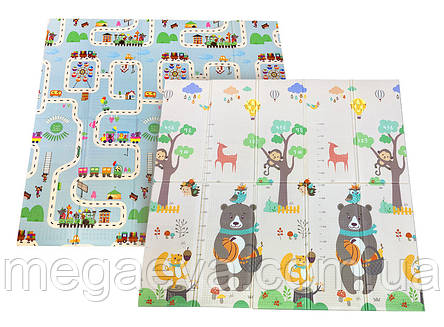 Дитячий складний килимок двостороннійВедмідь з совою01/Потяг06   200х180х1см +сумка, фото 1