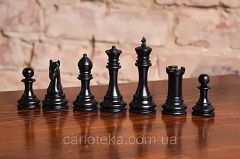 Шахові фігури з дерева чорні, обтяжені, для дошки 50–55 см