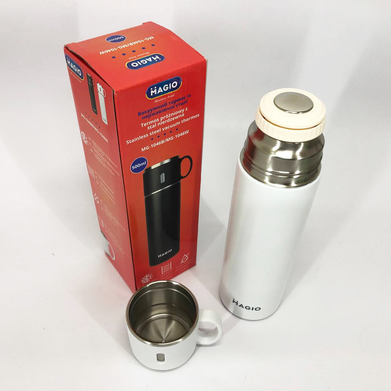 Термос MAGIO MG-1046W 0.5 л, гарний невеликий термос, Термокухоль для дітей, Фляга для пікніка
