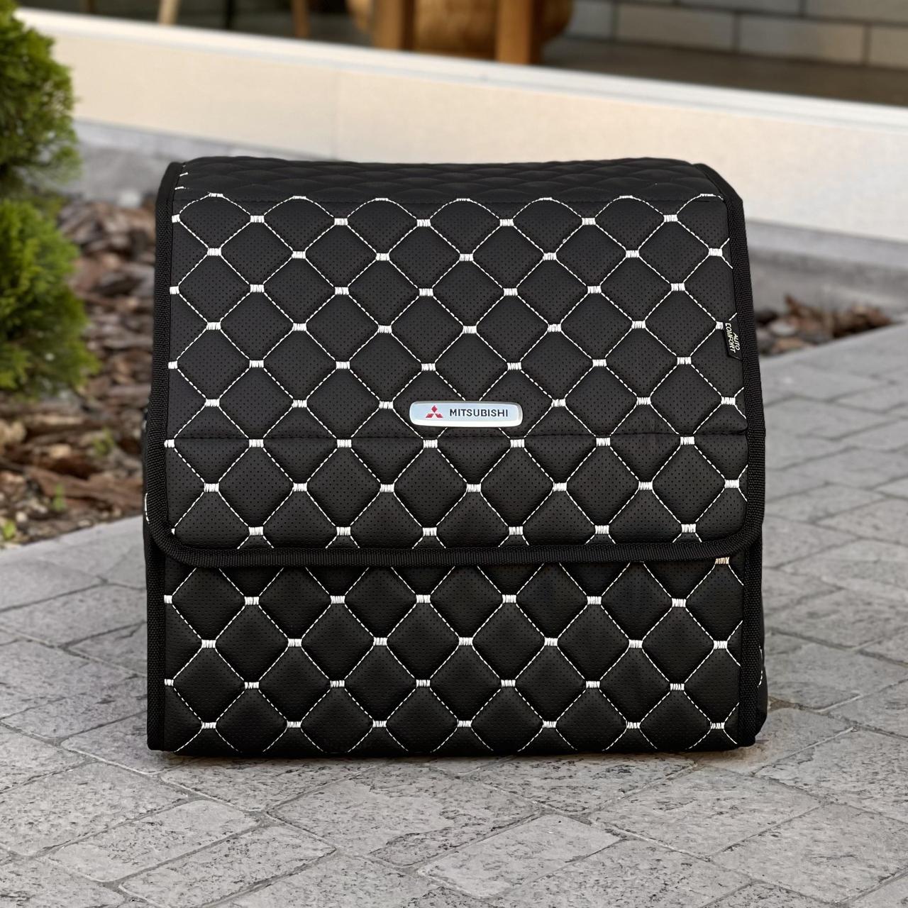 Органайзер у багажник з логотипом Mitsubishi з екошкіри, чорний на магнітах, 35 см, саквояж, фото 1