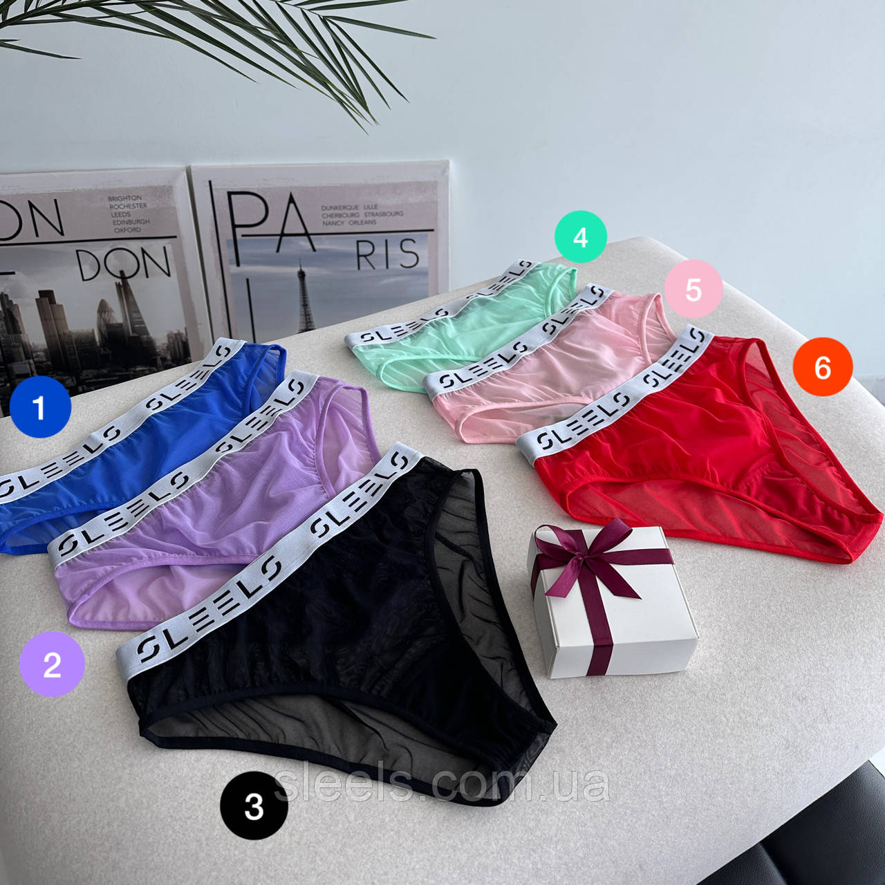 Трусики-сліпи з сіточки та з брендованою резинкою  - 1 шт., 6 кольорів на вибір, фото 1