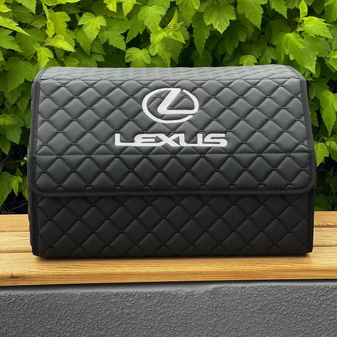 Органайзер у багажник на магнітах з вишивкою Lexus, чорний, 50 см, автомобільний органайзер в авто, фото 1