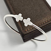 Браслет срібний незамкнутий жорсткий з білими фіанітами