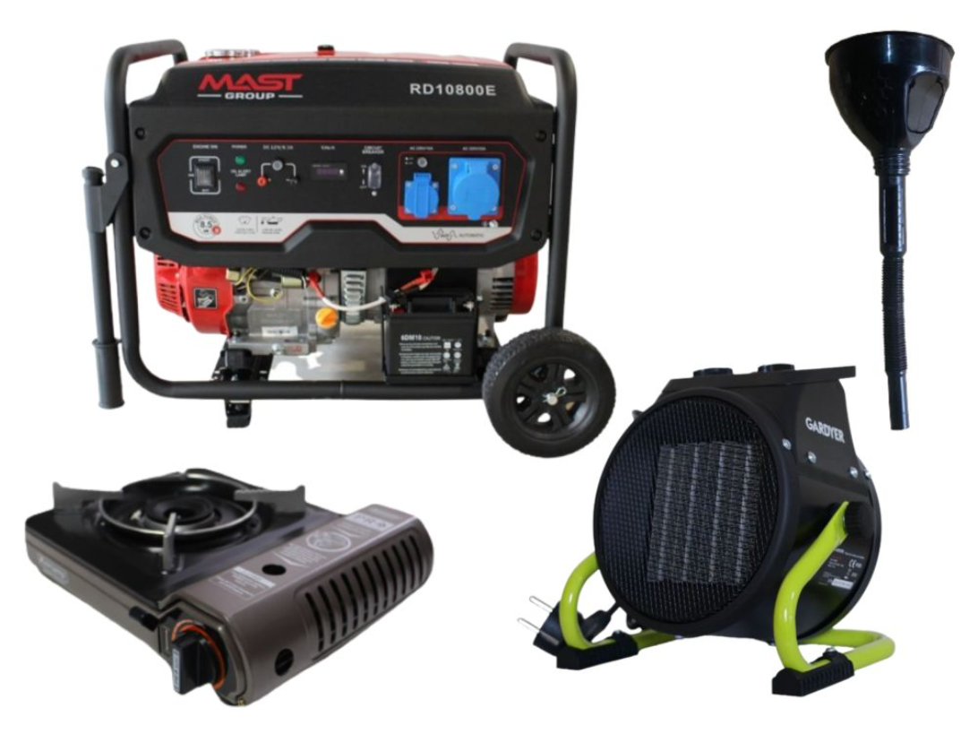 Бензиновий генератор MAST GROUP RD10800E + газова плитка Orcamp CK-505 + електричне нагрівання