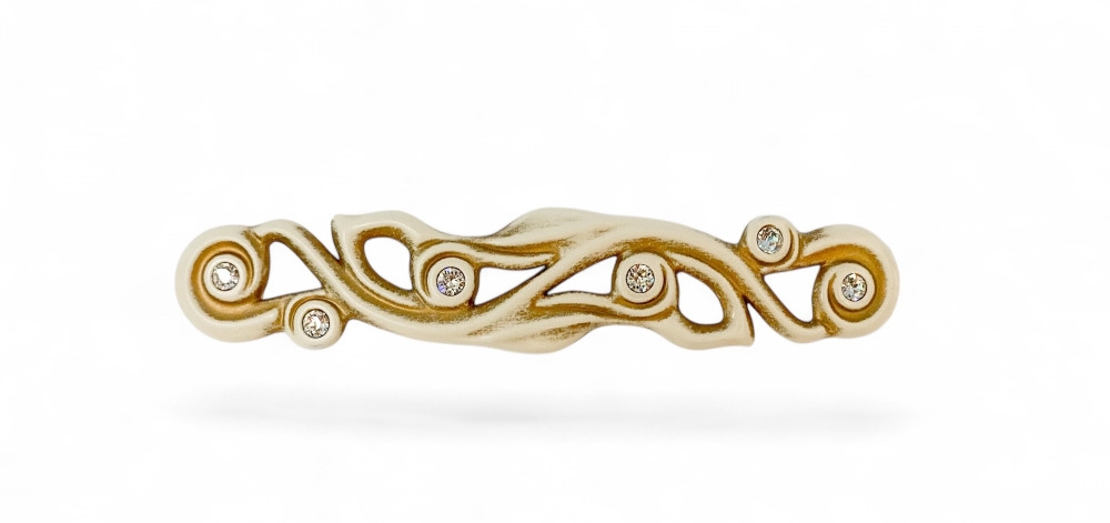 Ручка-скоба Fiore di Luce з кристалами Swarovski GU-W7242 слонова кістка із золотою патиною 128 мм, фото 1