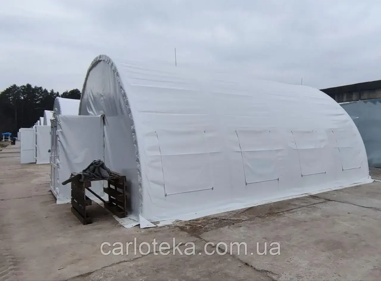 Арочний ПВХ намет 8×8×4 м — ангар, теплиця, склад, укриття для техніки та майстерні