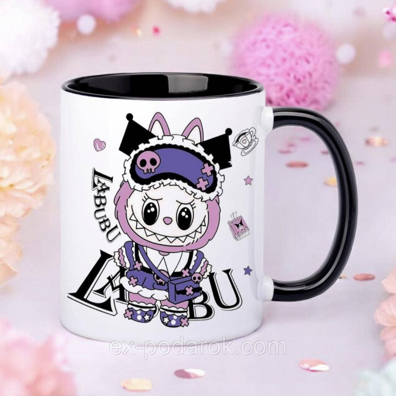 Чашка Лабубу чорна. Чашки Labubu. Кружка Labubu. Подарунок Лубубу