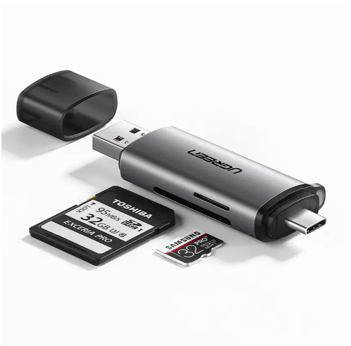 Кардридер Ugreen USB 3.0 +Type-C для TF SD Micro SD 5 Гбіт/с для Читання Карт Пам'яті USB-A + USB-C, фото 1
