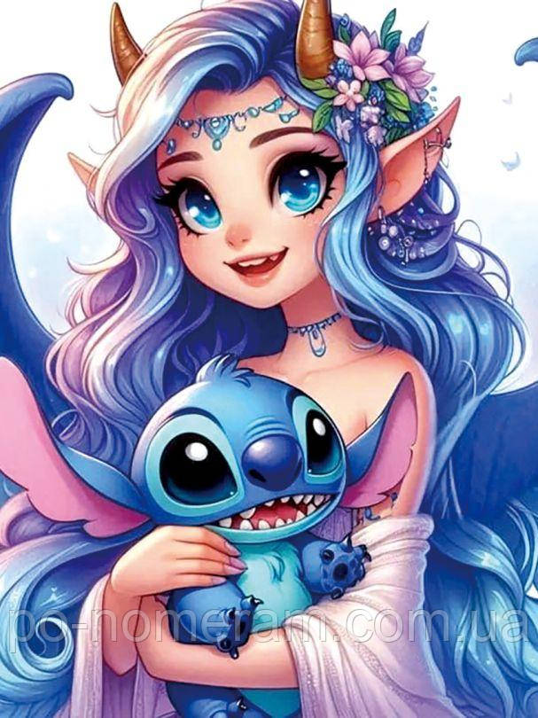 Картина зі страз НікіТошка Єльфійка та стич (NA001) 30 х 40 см (На підрамнику), фото 1