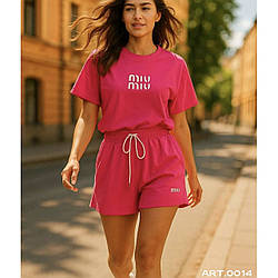 Жіночий малиновий костюм на літо, футболка та шорти Розміри: 42-44 и 44-46 (21304-3)