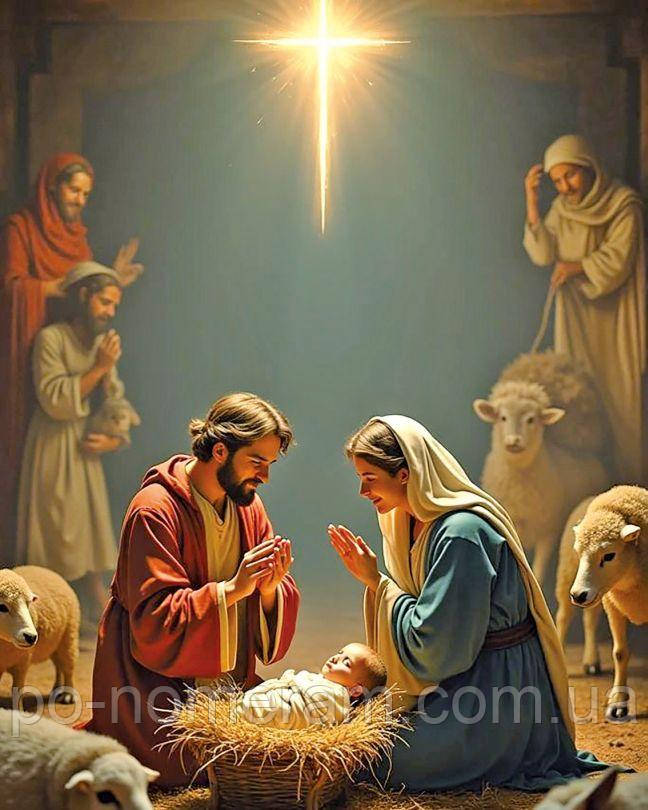 Мозаїка алмазна НікіТошка Народження Ісуса (NT093) 40 х 50 см (На підрамнику), фото 1
