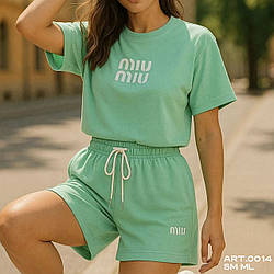 Жіночий м'ятний костюм на літо, футболка та шорти Розміри: 42-44 и 44-46 (21304-4)