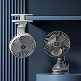 Вентилятор на прищіпці акумуляторний Kisonli F104 1200mAh, сірий, фото 10