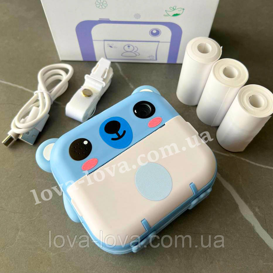 Дитячий цифровий фотоапарат миттєвого друку на 2 камери Children's Digital Print Camera Y61 48 Мп 64 Гб Blue