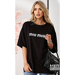 Жіноча чорна футболка Оверсайз Розмір: 46,48,50,52,54 (21305-2)