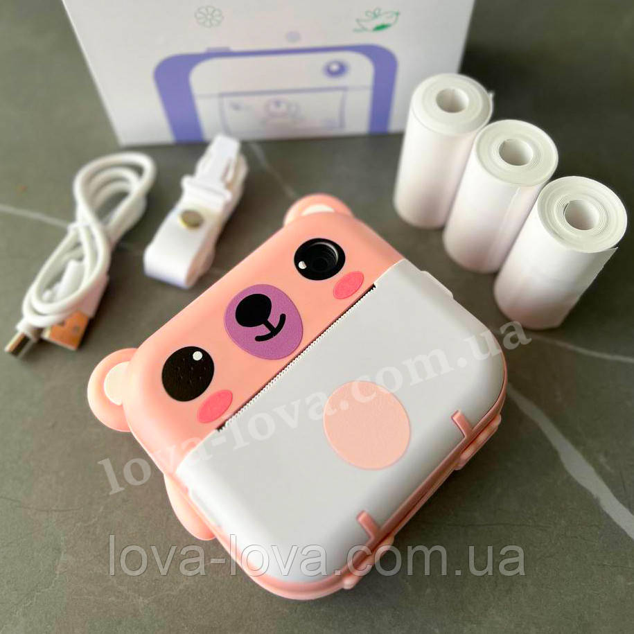 Дитячий цифровий фотоапарат миттєвого друку на 2 камери Children's Digital Print Camera Y61 48 Мп 64 Гб Pink
