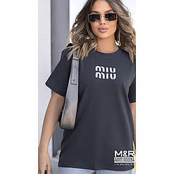 Сіра жіноча футболка Оверсайз Розмір: 46,48,50,52,54 (21305-4)