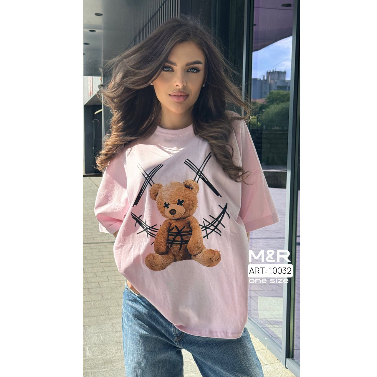 Жіноча футболка Оверсайз "Teddy Smile" Преміум Якість Розмір: Одін 46- 50 (21306-1)