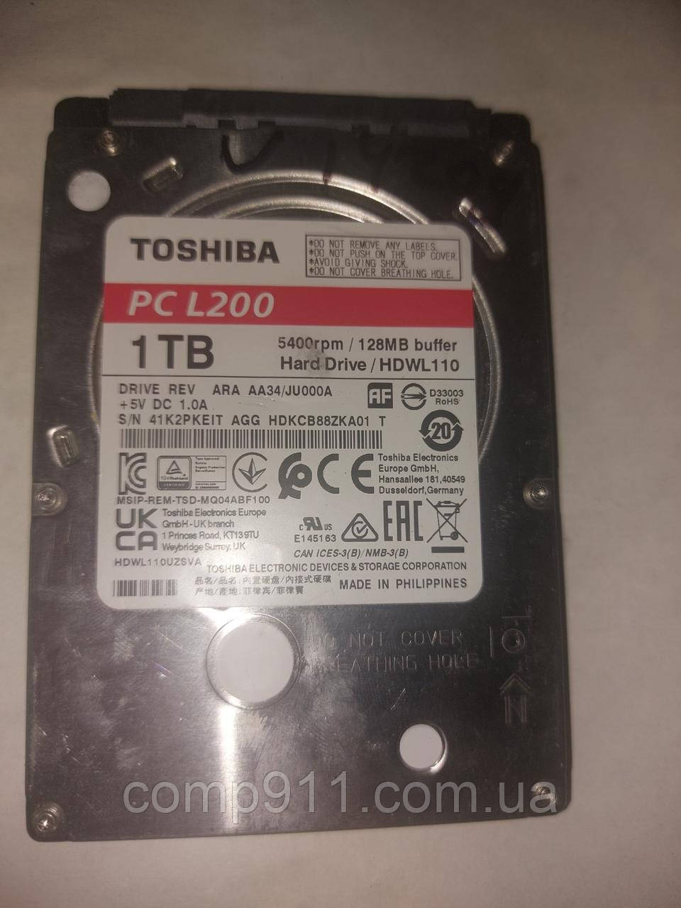 HDD для ноутбука 2.5" SATA 1.0TB Toshiba L200 5400rpm 128MB (HDWL110) 14 годин напрацювання Місткість накопичу