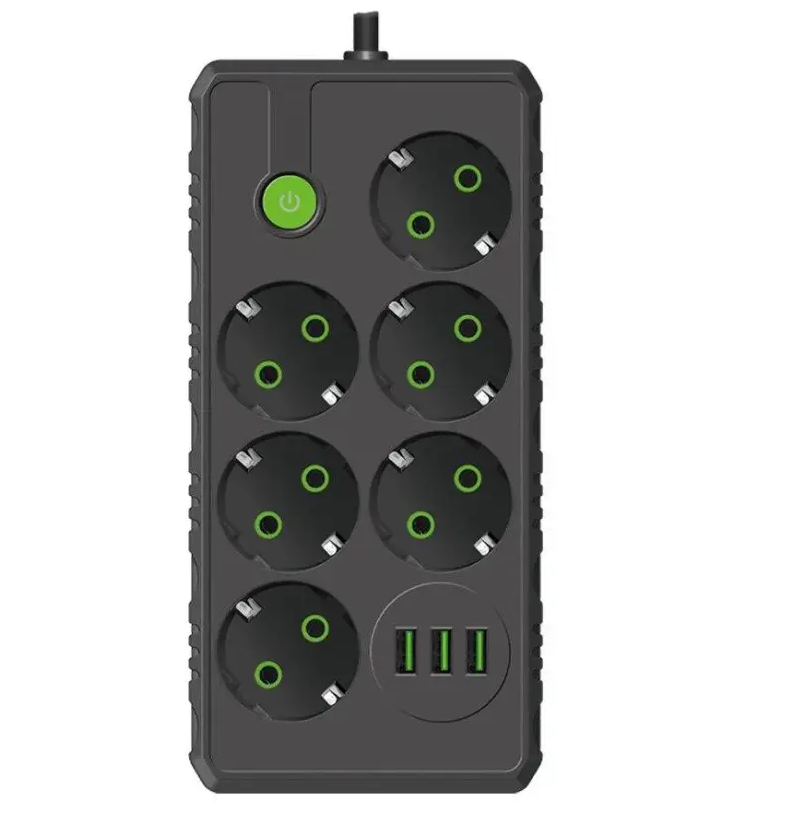 Подовжувач UA Power F17U 3USB на 6 розеток, 6 м, чорний, фото 1