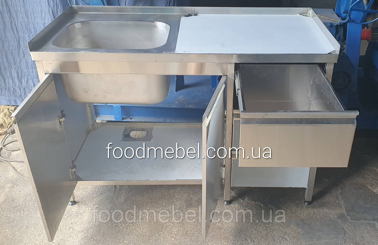 Тумба 1300х600х850 з мийкою 3 ящики з неіржавкої сталі для вулиці та літньої кухні