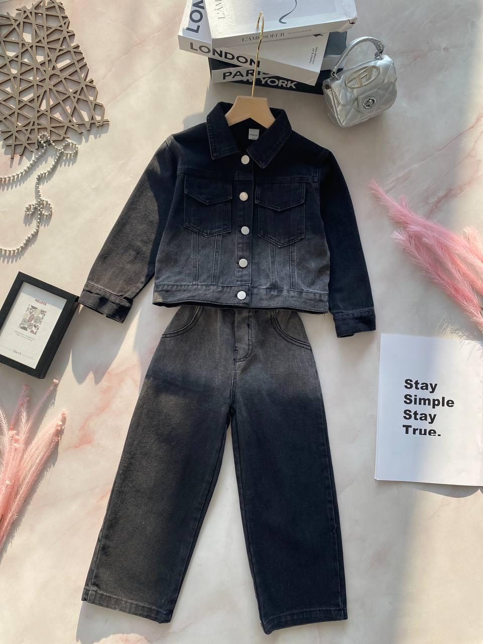 Джинсовий костюм на дівчинку з чорно-сірим градієнтом 25338, Чорний, Для дівчаток, Весна Осінь, 104, фото 1
