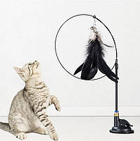 Интерактивная удочка-дразнилка на присоске с перьями и колокольчиком для кошек черная, фото 2