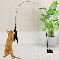 Интерактивная удочка-дразнилка на присоске с перьями и колокольчиком для кошек черная, фото 8