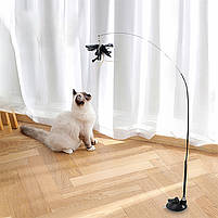 Интерактивная удочка-дразнилка на присоске с перьями и колокольчиком для кошек черная, фото 9