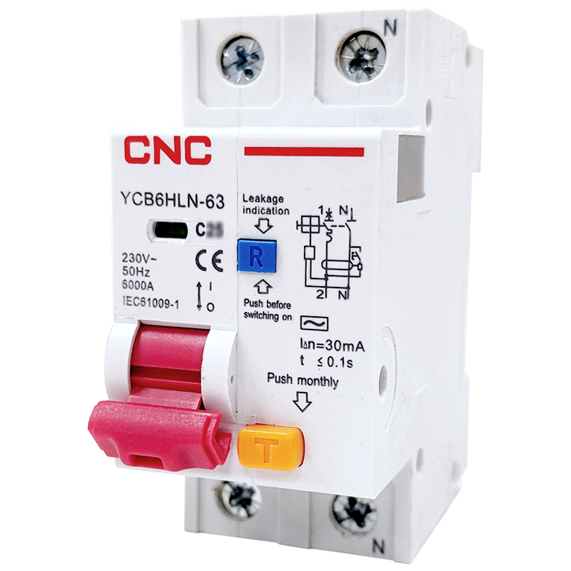Диференційний вимикач CNC YCB6HLN-63, 1P+N, 30mA, 6kA, C63A