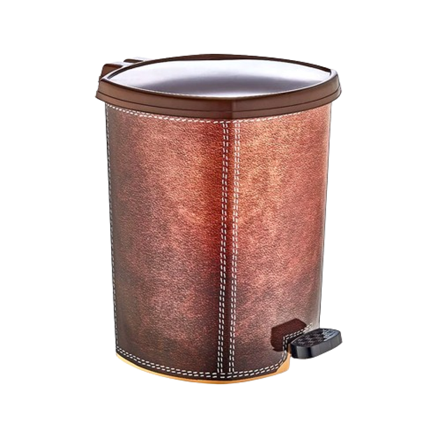 Відро сміттєве Ozer, педальне 6л з малюнком Шкіра коричнева із пластику з кришкою та педаллю D-011к