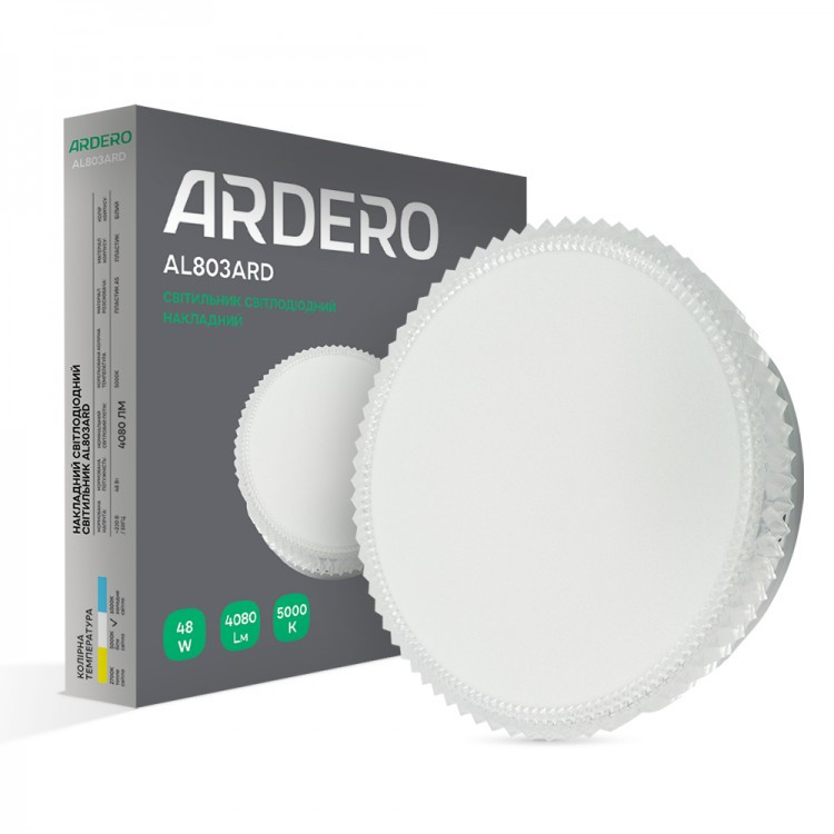 Світлодіодний світильник Ardero AL803 ARD 48W LED 4080Lm 5000К IP40 Ø300x40мм накладний круглий хром білий