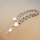 Жіночий срібний браслет подвійний арабський бісмарк з камінцями. регульований 17 - 20 см. Чорно-білий, фото 6