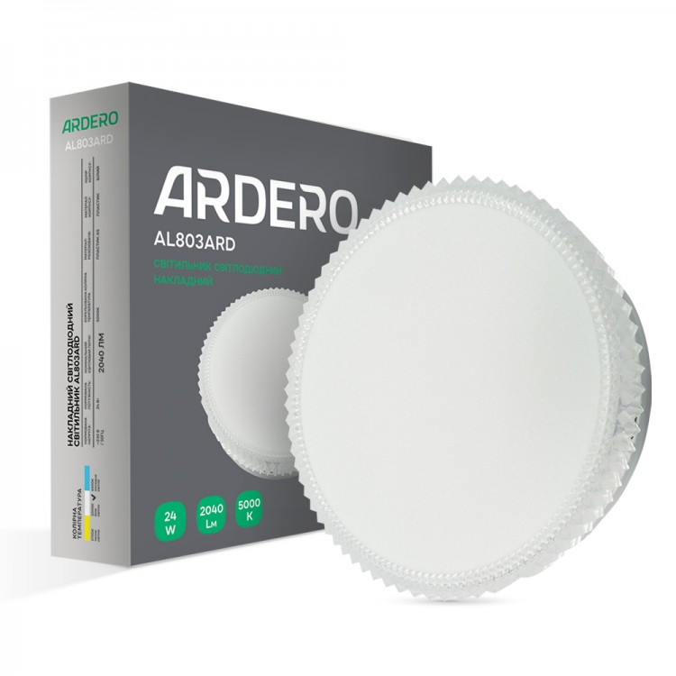 Світлодіодний світильник Ardero AL803 ARD 24W LED 2040Lm 5000К IP40 Ø180x40мм накладний круглий білий