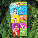 Розвиваючі дитячі Кубики з водонепроникної тканини, FUN Game Club, Тварини, 8 штук, м‘які, літери, геометричні фігури, в пакеті, фото 2