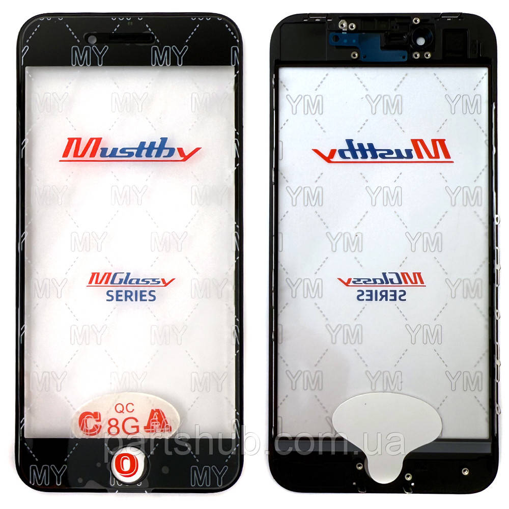 Скло дисплея Apple iPhone 8, iPhone SE 2020 (чорне Musttby з OCA плівкою та рамкою), фото 1