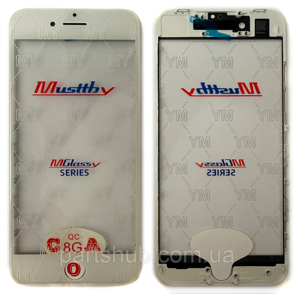 Скло дисплея Apple iPhone 8, iPhone SE 2020 (біле Musttby з OCA плівкою та рамкою), фото 1